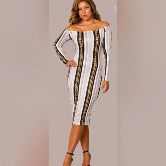 slim fit dress slacks MICHAEL KORS Printed Gold Khaki Dress with Gold Chain – The Untitled  Boutique